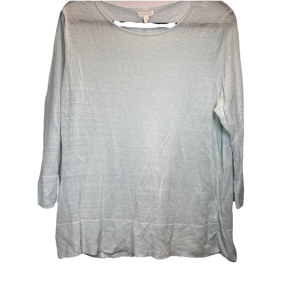 EILEEN FISHER Linen blend mint green thin knit pullover shirt L